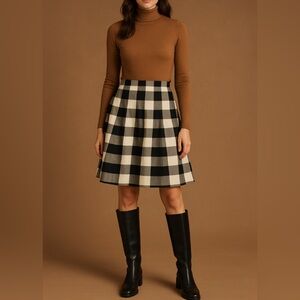 Argyle Silk Wool Buffalo Check Plaid Skirt Black White Size 14